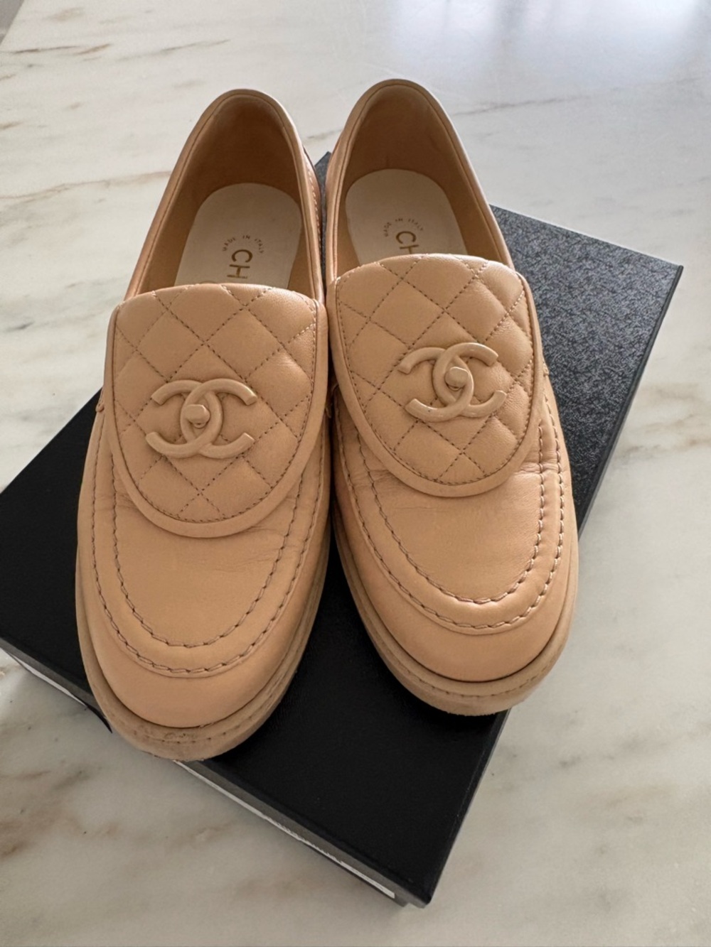 CHANEL Quilted Leather Loafers in Light Beige - Picture 2 of 12